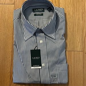 Mens Lauren Ralph Lauren navy stripe non-iron dress shirt size Medium new w/ tag